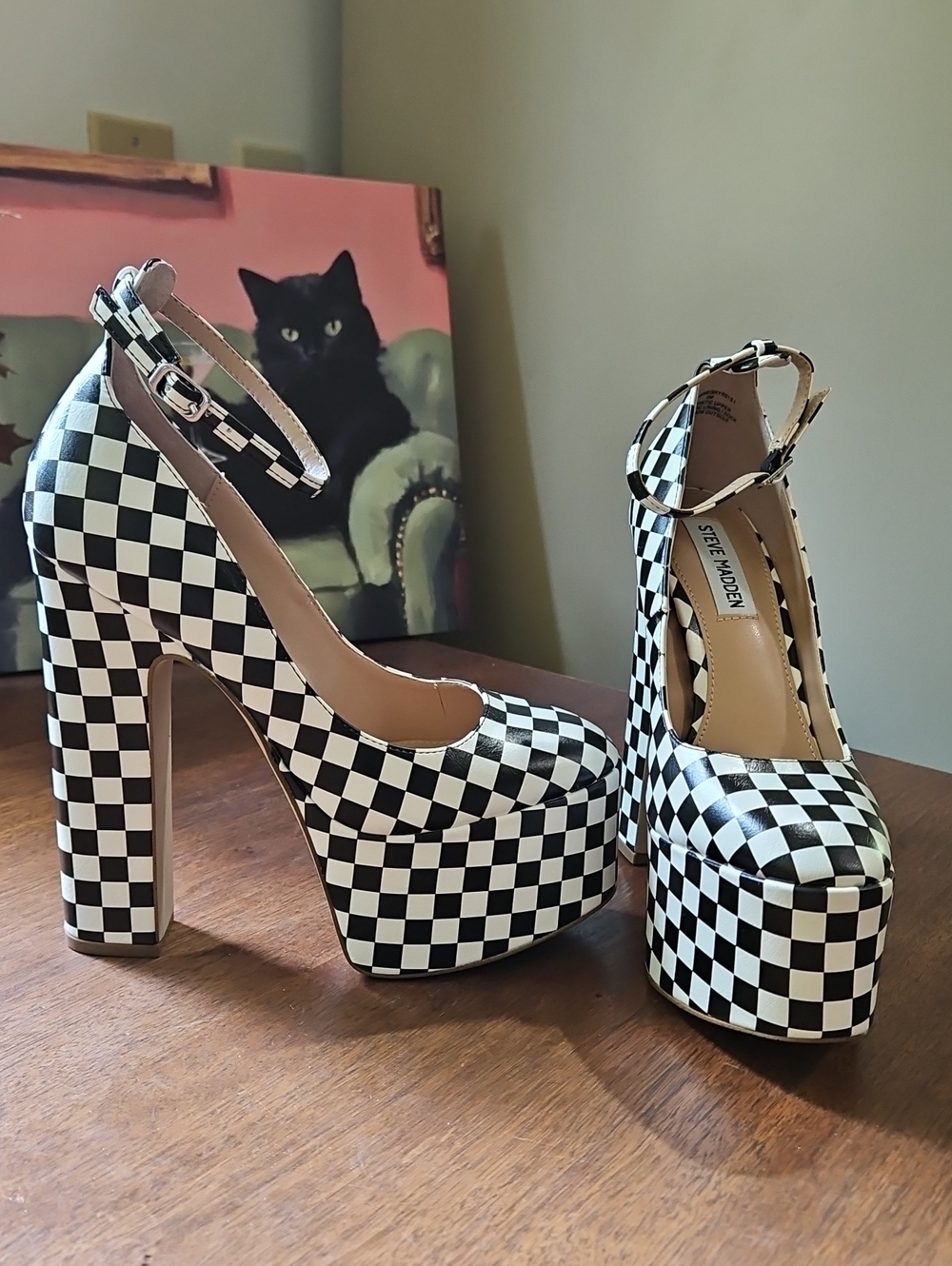 Steve Madden Black and White Checkerboard Platform Pumps